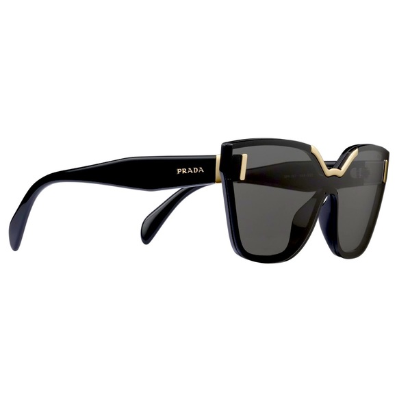 NWT Prada Black Gold Limited Edition Oversized Cat Eye Shield Sunglasses SPR16T - Picture 2 of 16